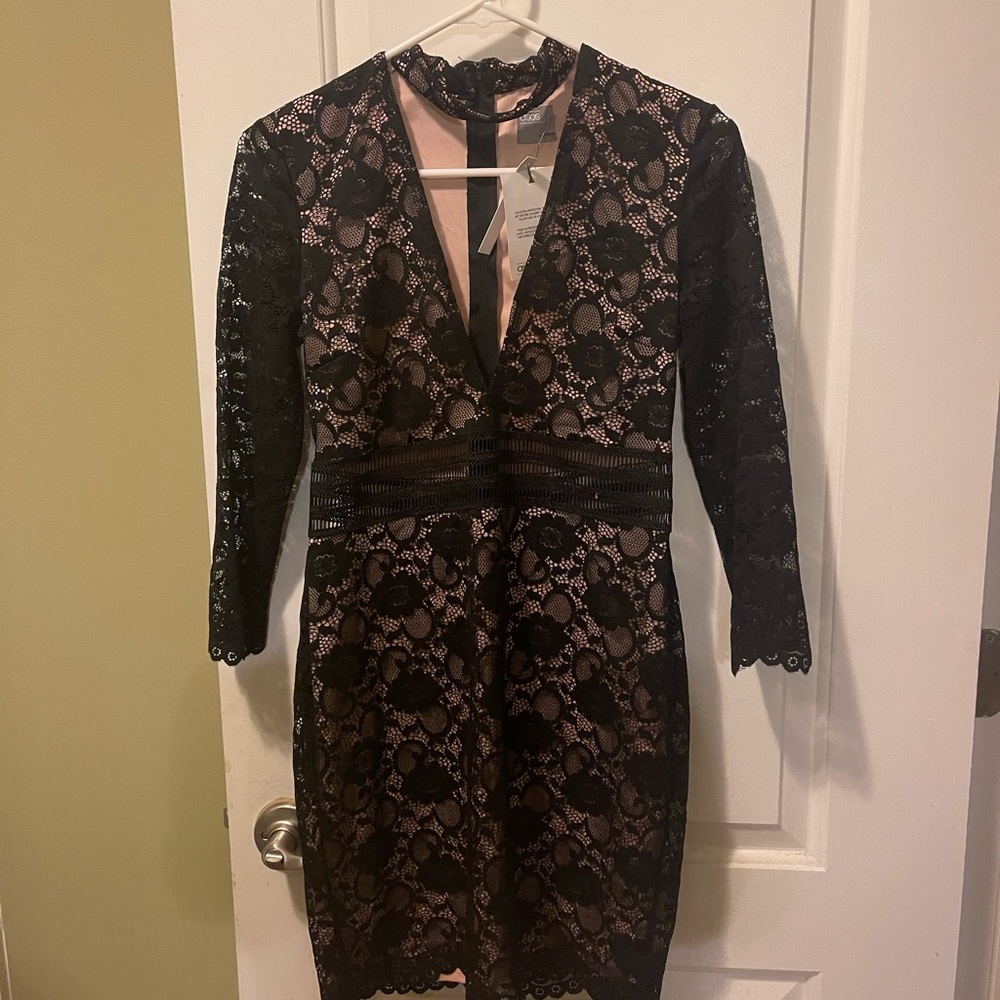 ASOS black and nude form fitted dress